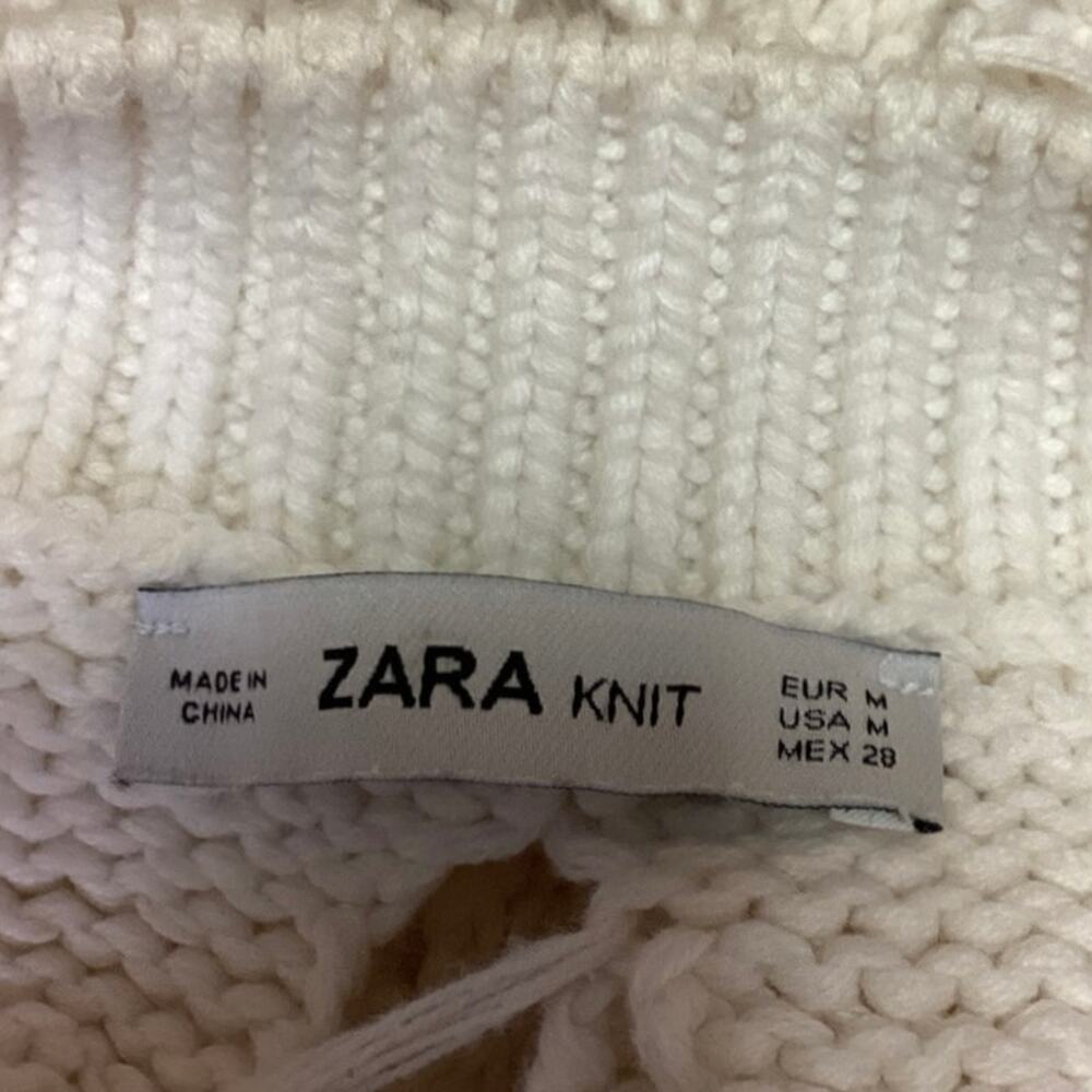 Zara White Open Knit Crochet Boat Neck Long Sleeve Pullover Crop Sweater Size M - Picture 3 of 4